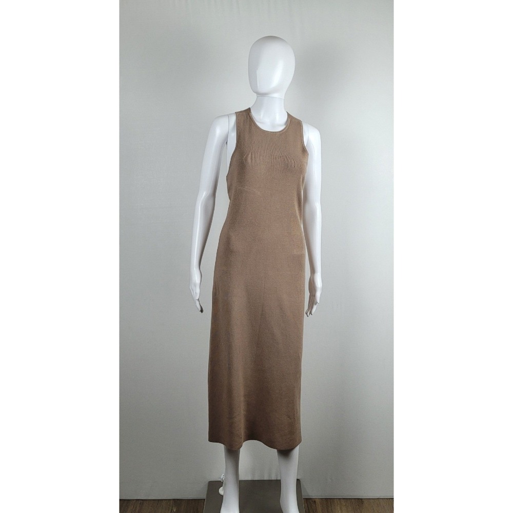 Knit Midi Dress Womens Small Tan Excellent Sleeveless Crew Neck - XL
